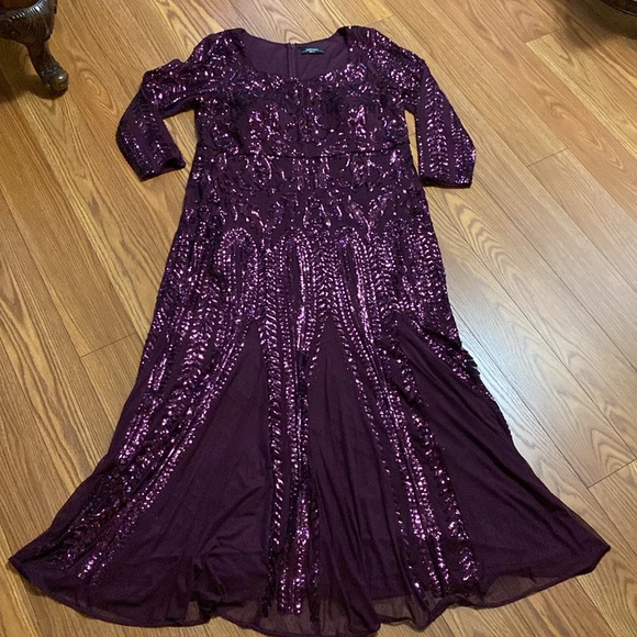 R&M Richards women’s sweetheart sequins evening gown long sleeve burgundy 14W - Picture 13 of 16